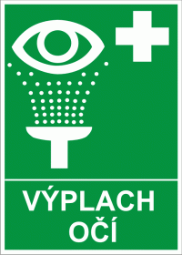 Bezpečnostní tabulky - Symbol s textem: "Výplach očí"