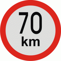 Značení vozidel - Označení nejvyšší povolené rychlosti: 70 km