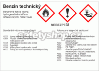 Značení nebezpečných látek a obalů - GHS štítky s názvem: Benzín technický