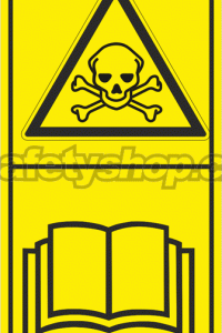 Značení strojů dle ISO 11 684 - Kombinované štítky: Toxické / Přečti si návod (Vertikální)