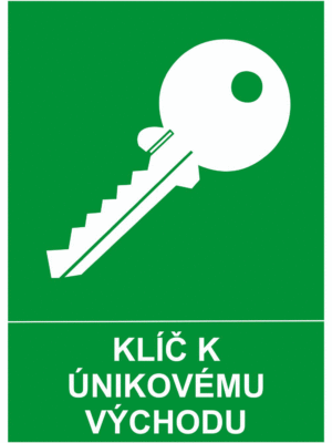 Bezpečnostní tabulky - Symbol s textem: "Klíč k únikovému východu"