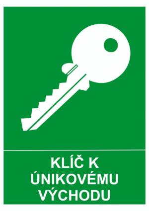 Bezpečnostní tabulky - Symbol s textem: "Klíč k únikovému východu"