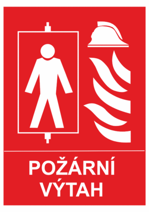 Požární tabulka symbol s textem: "Požární výtah"