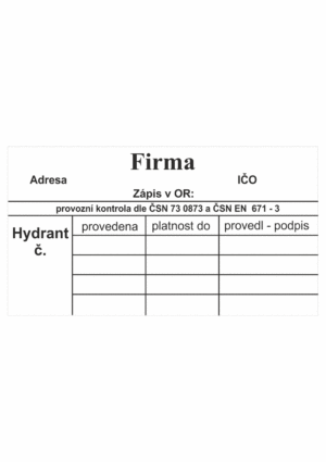 Revizní a kalibrační štítky: Kontrolní štítek - Hydrant