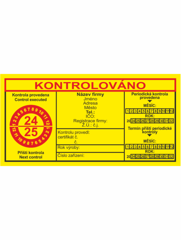 Revizní a kalibrační štítky: Kontrolní štítek - Kontrolováno 24/25