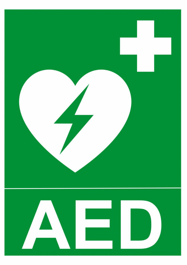 Bezpečnostní tabulky - Symbol s textem: "AED"
