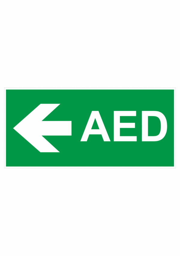 Bezpečnostní tabulka: Symbol bez textu - AED se šipkou vlevo