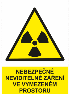 Výstražná bezpečnostní tabulka symbol s textem: "Nebezpečné neviditelné záření ve vymezeném prostoru"