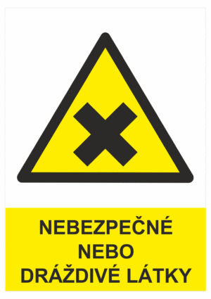 Výstražná bezpečnostní tabulka symbol s textem: "Nebezpečné nebo dráždivé látky"