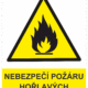 Výstražná bezpečnostní tabulka symbol s textem: "Nebezpečí požáru hořlavých kapalin"