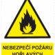 Výstražná bezpečnostní tabulka symbol s textem: "Nebezpečí požáru hořlavých prachů"