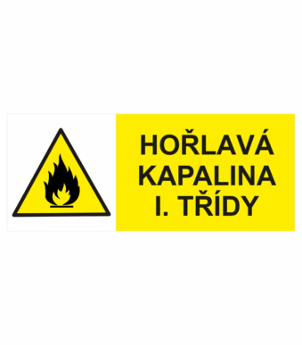 Výstražná bezpečnostní tabulka symbol s textem: "Hořlavá kapalina I. třídy"
