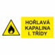Výstražná bezpečnostní tabulka symbol s textem: "Hořlavá kapalina I. třídy"