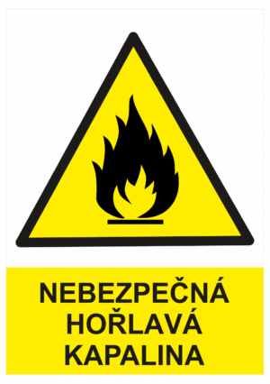 Výstražná bezpečnostní tabulka symbol s textem: "Nebezpečná hořlavá kapalina"