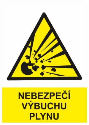 Výstražná bezpečnostní tabulka symbol s textem: "Nebezpečí výbuchu plynu"
