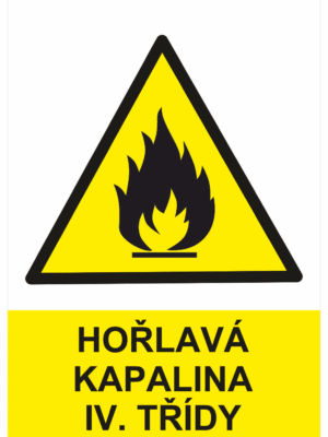 Výstražná bezpečnostní tabulka symbol s textem: "Hořlavá kapalina IV. třídy"