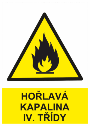Výstražná bezpečnostní tabulka symbol s textem: "Hořlavá kapalina IV. třídy"