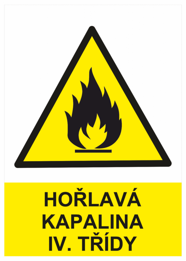 Výstražná bezpečnostní tabulka symbol s textem: "Hořlavá kapalina IV. třídy"