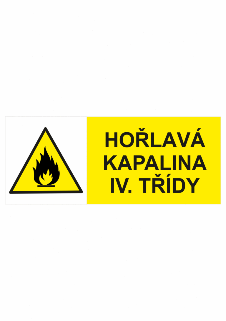 Výstražná bezpečnostní tabulka symbol s textem: "Hořlavá kapalina IV. třídy"