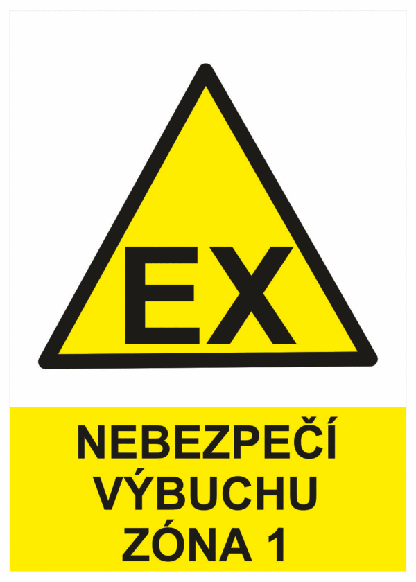 Výstražná bezpečnostní tabulka symbol s textem: "Nebezpečí výbuchu zóna 1"