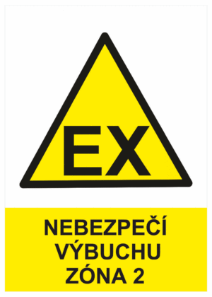 Výstražná bezpečnostní tabulka symbol s textem: "Nebezpečí výbuchu zóna 2"