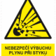 Výstražná bezpečnostní tabulka symbol s textem: "Nebezpečí výbuchu plynu při styku ventilu s mastnými látkami"