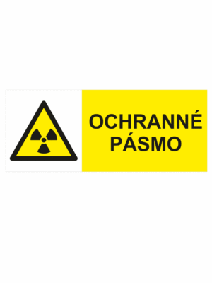 Výstražná bezpečnostní tabulka symbol s textem: "Ochranné pásmo"