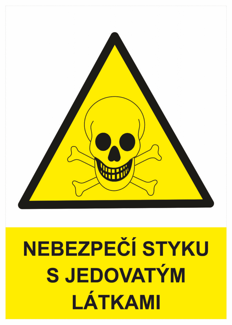 Výstražná bezpečnostní tabulka symbol s textem: "Nebezpečí styku s jedovatými látkami"