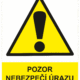 Výstražná bezpečnostní tabulka symbol s textem: "Pozor nebezpečí úrazu pohyblivou částí"