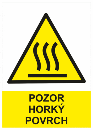 Výstražná bezpečnostní tabulka symbol s textem: "Pozor horký povrch"