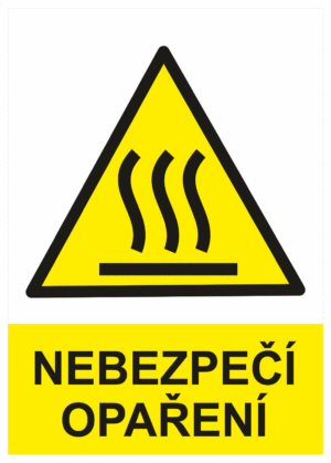 Výstražná bezpečnostní tabulka symbol s textem: "Nebezpečí opaření"