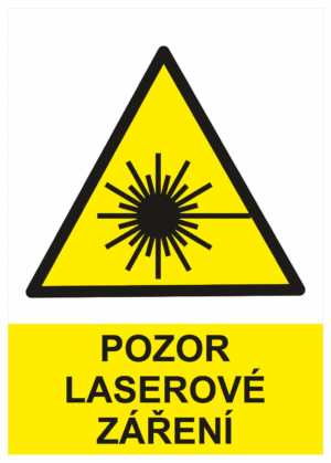 Výstražná bezpečnostní tabulka symbol s textem: "Pozor laserové záření"
