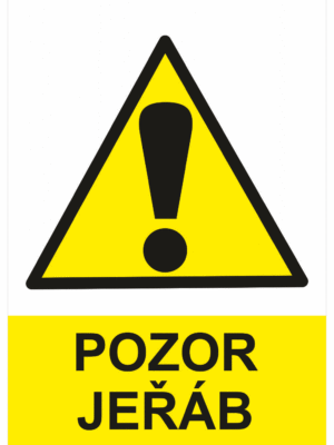 Výstražná bezpečnostní tabulka symbol s textem: "Pozor jeřáb"