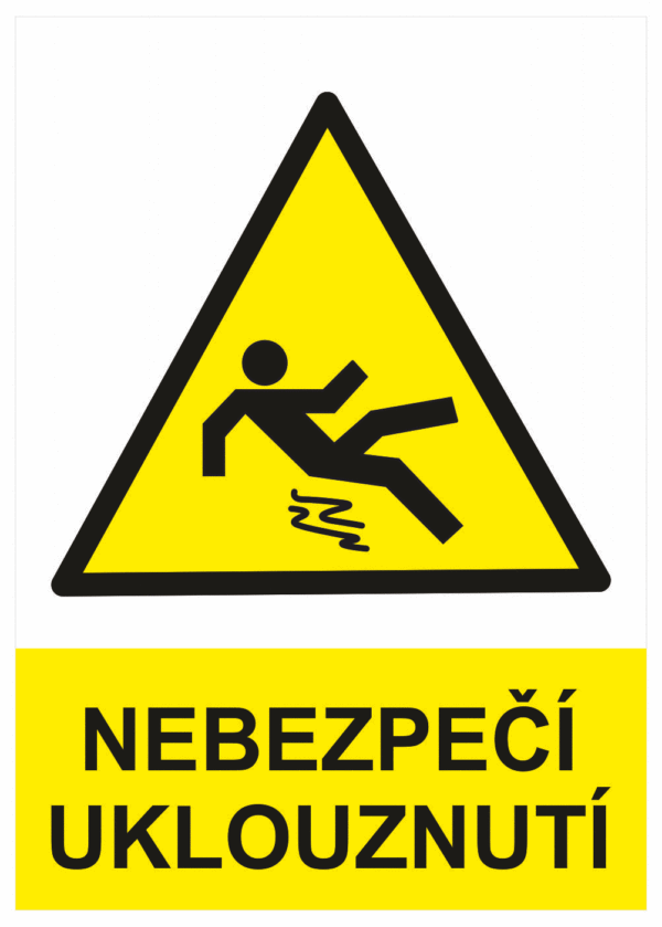 Výstražná bezpečnostní tabulka symbol s textem: "Nebezpečí uklouznutí"