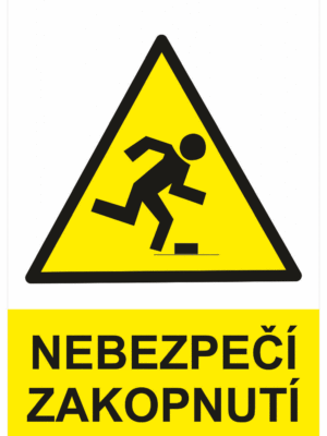Výstražná bezpečnostní tabulka symbol s textem: "Nebezpečí zakopnutí"