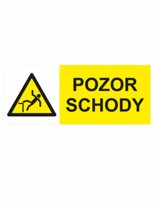 Výstražná bezpečnostní tabulka symbol s textem: "Pozor schody"