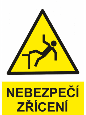 Výstražná bezpečnostní tabulka symbol s textem: "Nebezpečí zřícení"