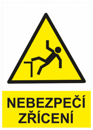 Výstražná bezpečnostní tabulka symbol s textem: "Nebezpečí zřícení"
