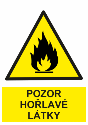 Výstražná bezpečnostní tabulka symbol s textem: "Pozor hořlavé látky"