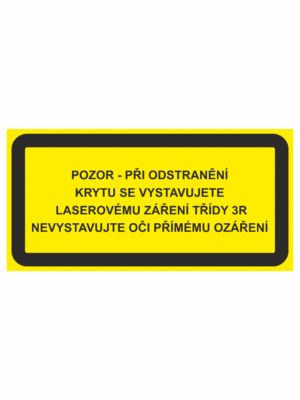 Výstražná bezpečnostní tabulka symbol s textem: "Pozor - Při odstranění krytu se vystavujete laserovému záření třídy 3R Nevystavujte oči přímému ozáření"