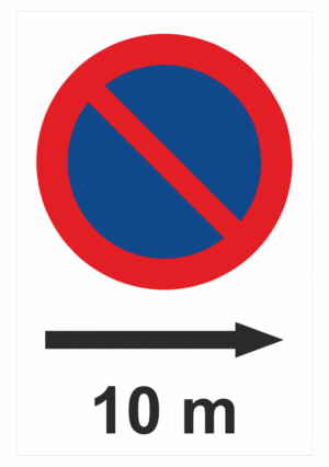 Značení budov a místnosti - Označení parkování: Zákaz stání 10 m + Šipka vpravo