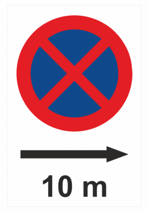 Značení budov a místnosti - Označení parkování: Zákaz zastavení 10 m + Šipka vpravo