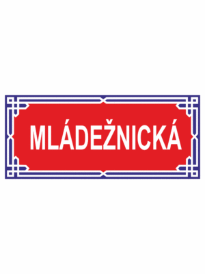 Značení budov - Značení ulic a domů: Označení ulice (Červený podklad s modrým okrajem)