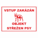 Značení budov - Ochrana a střežení: "Vstup zakázán / Objekt střežen psy" (Červený okraj a text)