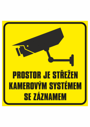 Značení budov - Ochrana a střežení: "Prostor je střežen kamerovým systémem se záznamem" (Žlutočerné provedení)