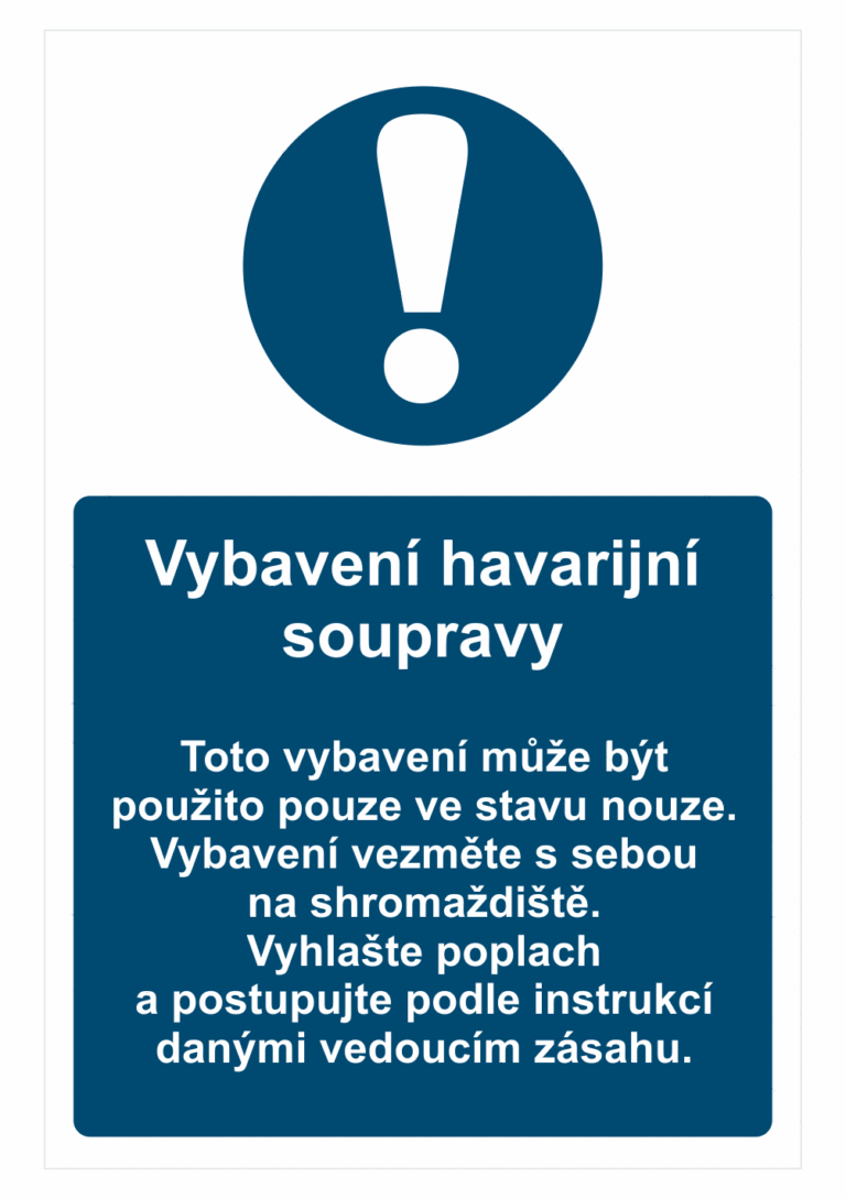 Bezpečnostní kombinovaná tabulka - Havarijní souprava - Vybavení havarijní soupravy