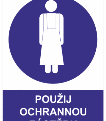 Příkazová bezpečnostní tabulka symbol s textem: "Použij ochrannou zástěru"