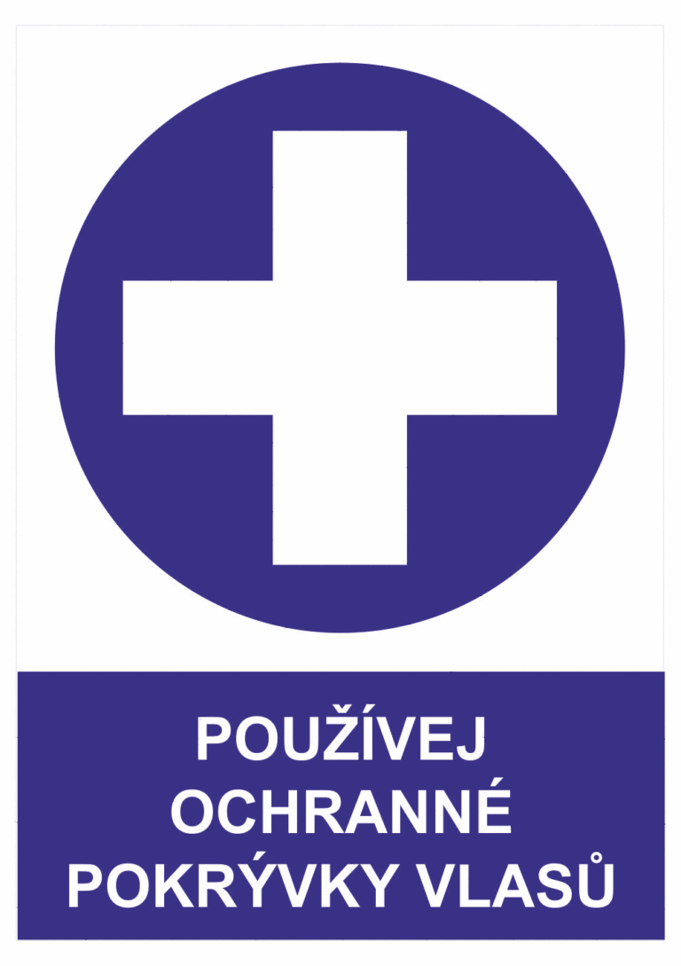 Příkazová bezpečnostní tabulka symbol s textem: "Používej ochranné pokrývky vlasů"