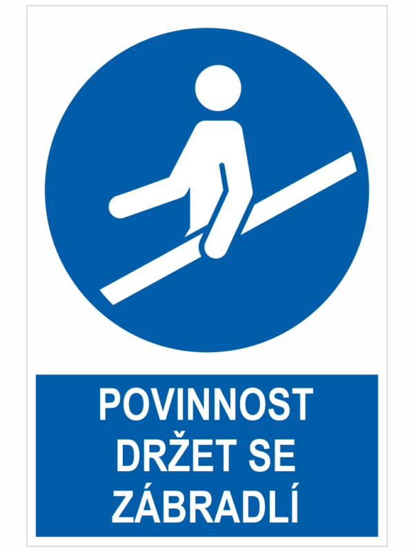 Povinnost držet se zábradlí ISO 7010