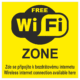 Značení budov, prostorů a vstupů - Označení wifi připojení: "Free Wifi Zone / Zde se připojte k bezdrátovému internetu / Wireless internet connection available here" (Žlutá)